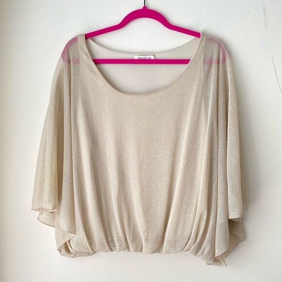 Arden B Sparkly Blouse Slouchy Top batwing Gold Metallic Nude boat-neck size S - Picture 10 of 14